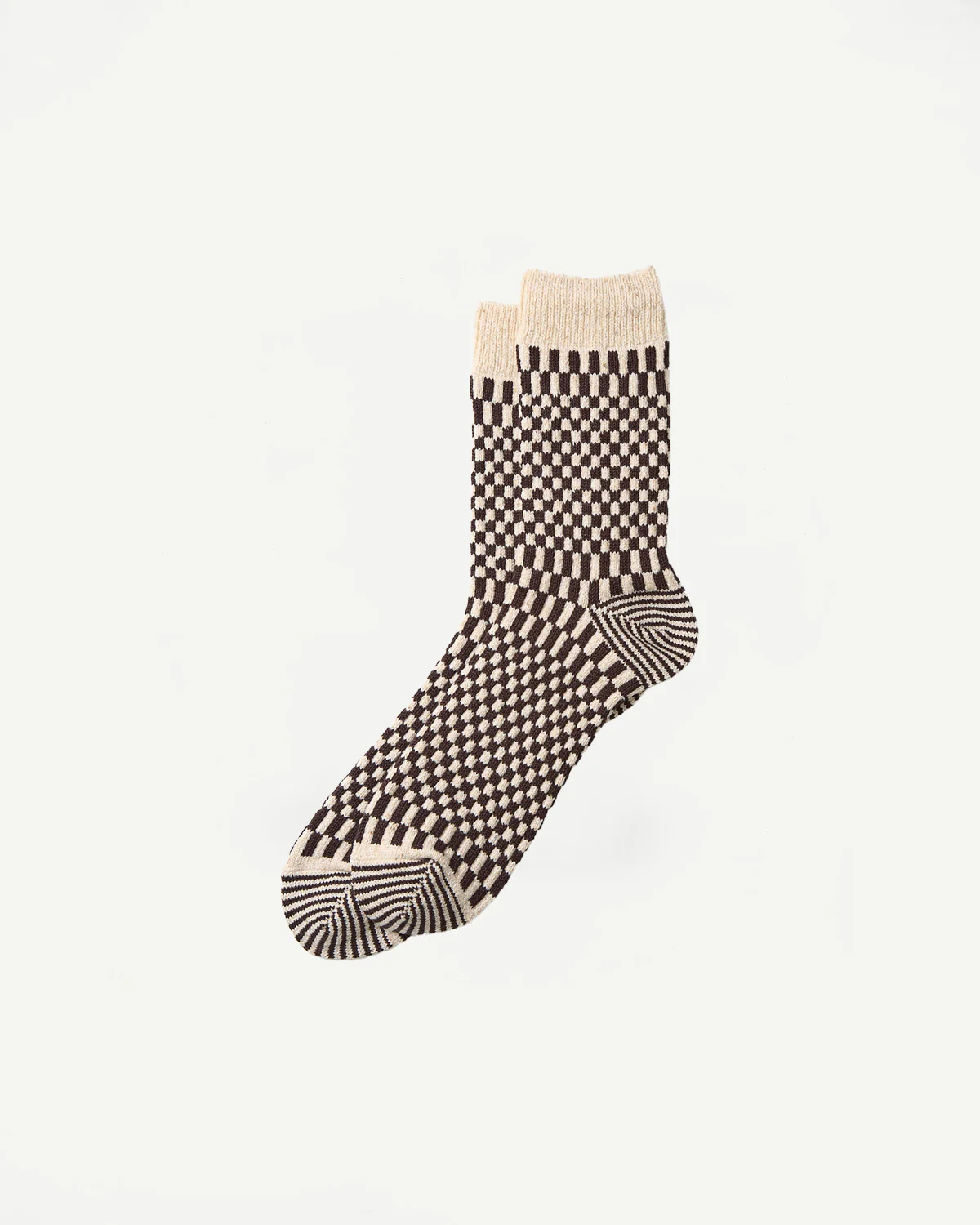 R1621 - Checkerboard Pattern Crew Socks - Brown