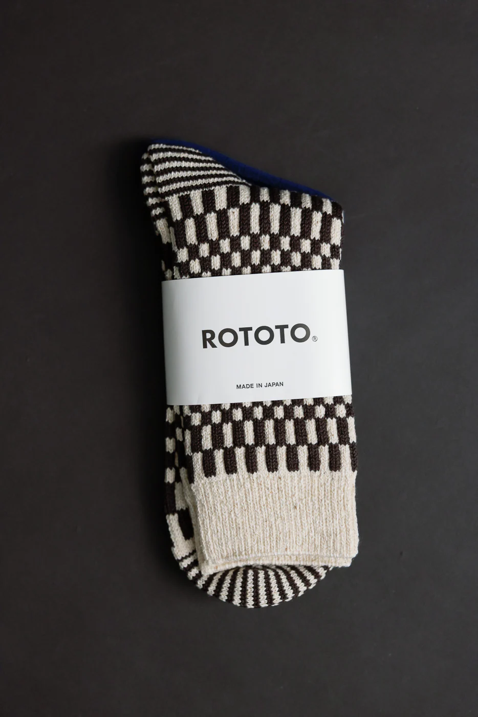 R1621 - Checkerboard Pattern Crew Socks - Brown - Image 2