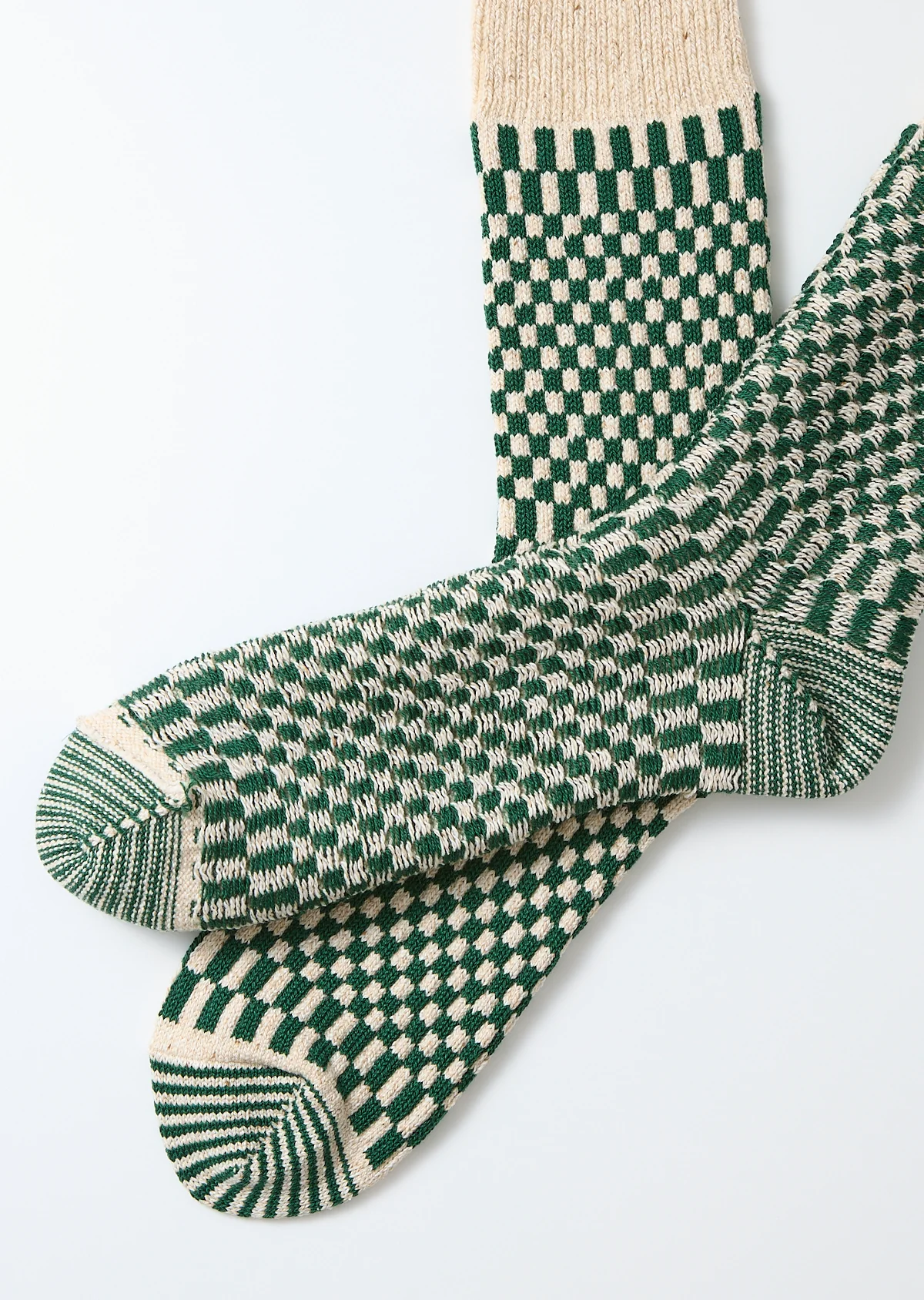 R1621 - Checkerboard Pattern Crew Socks - Green - Image 2