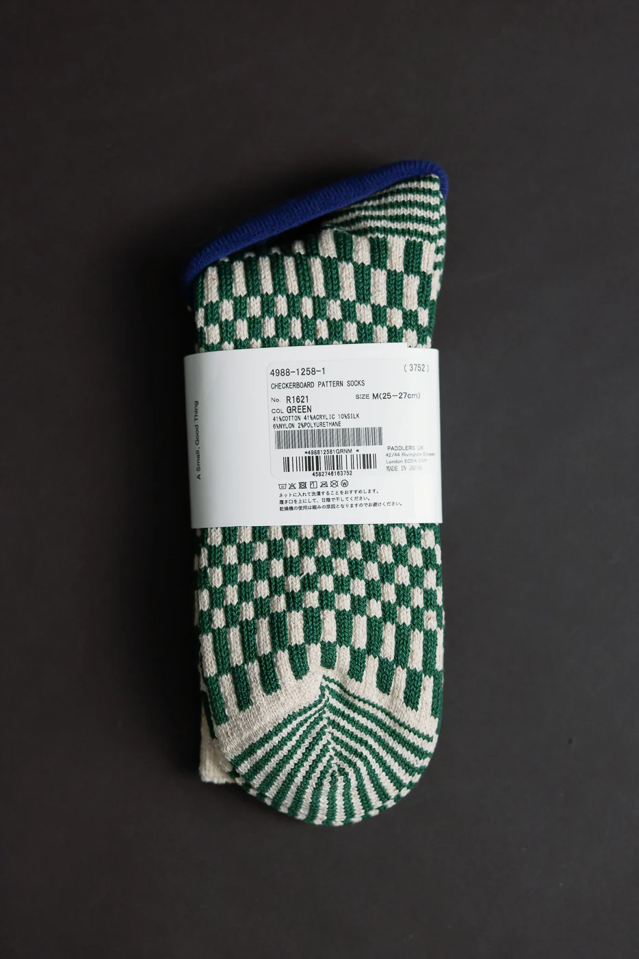 R1621 - Checkerboard Pattern Crew Socks - Green - Image 4