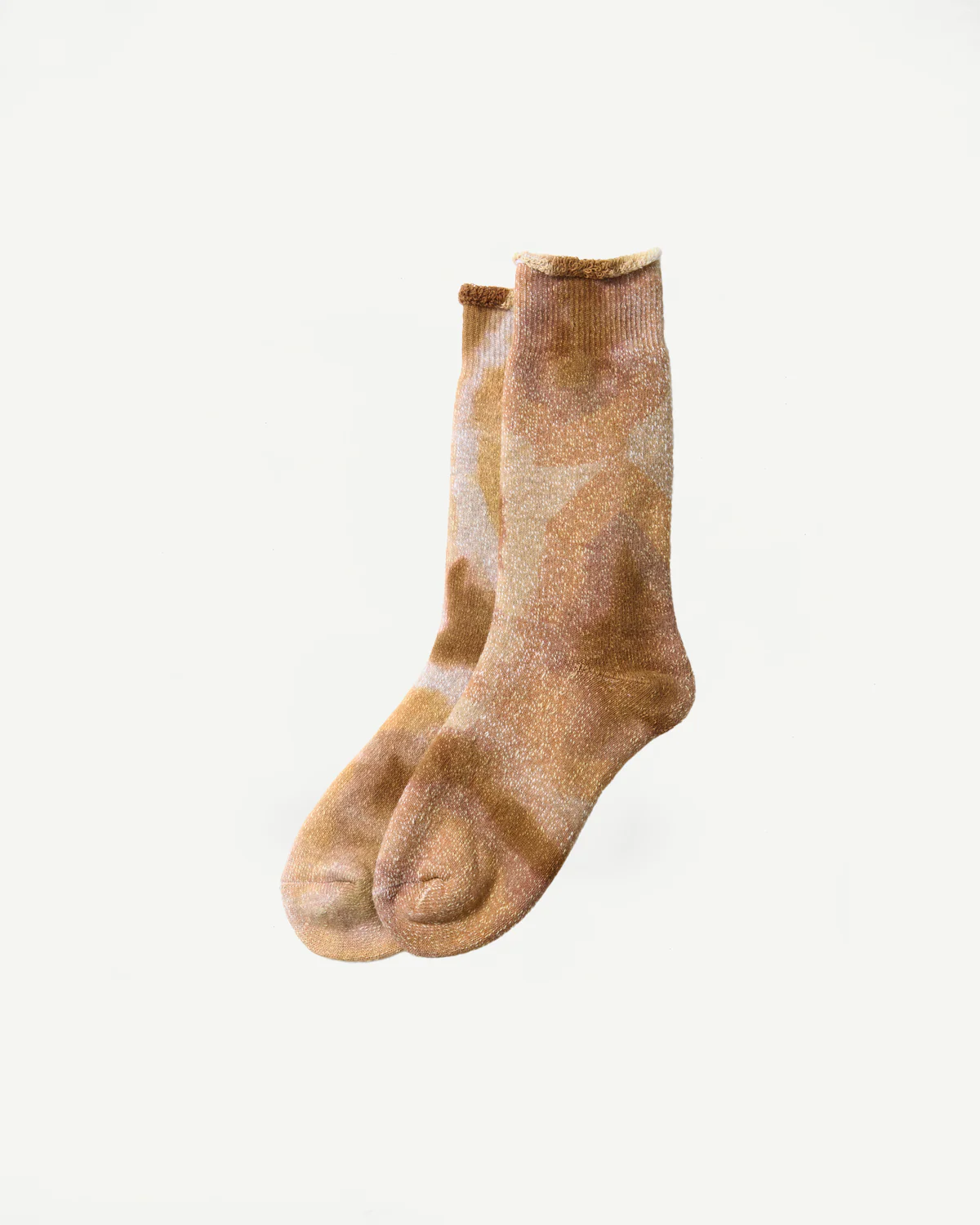 R1660 - Tie Dye Pile Crew Socks - Beige, Brown