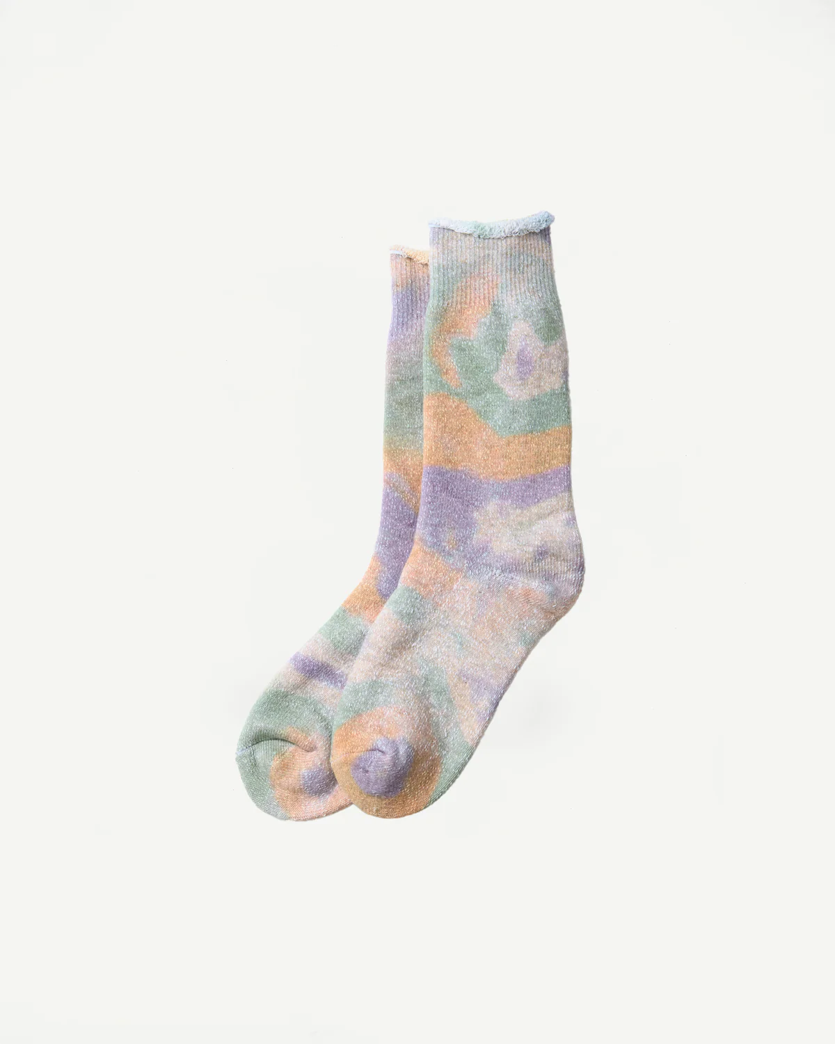 R1660 - Tie Dye Pile Crew Socks - Green, Light Pink, Purple