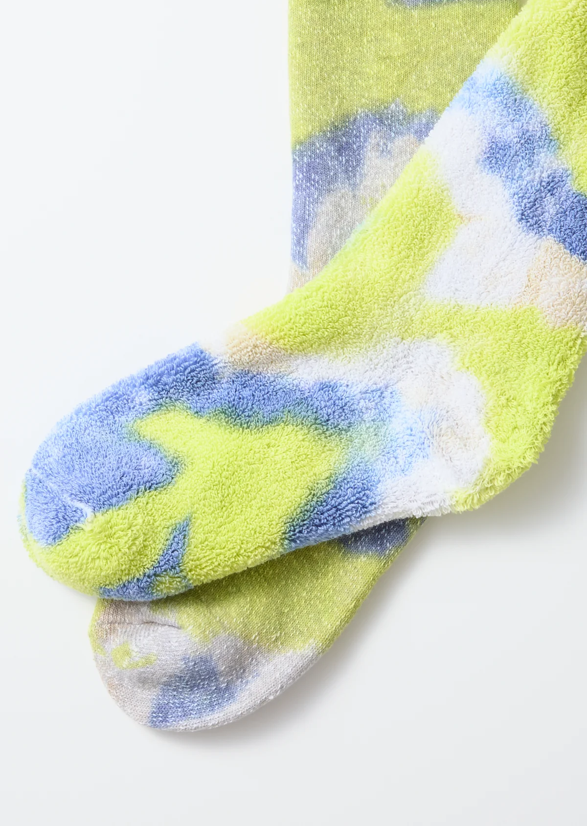 R1660 - Tie Dye Pile Crew Socks - Lime, Blue - Image 2
