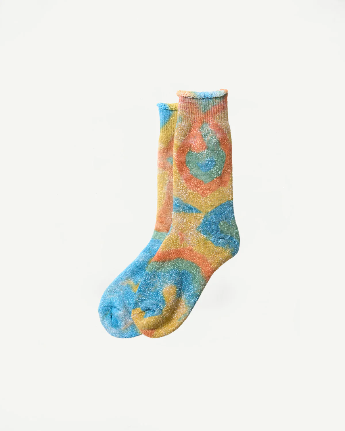 R1660 - Tie Dye Pile Crew Socks - Orange, Light Blue, Light Yellow