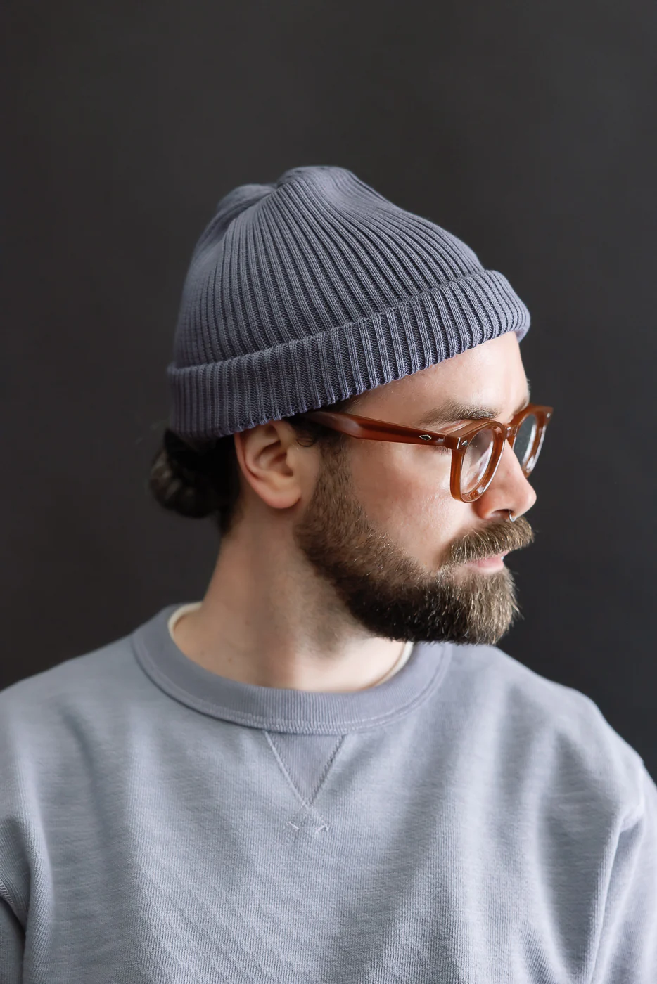 R5021 - Cotton Roll-Up Beanie - Faded Blue - Image 3