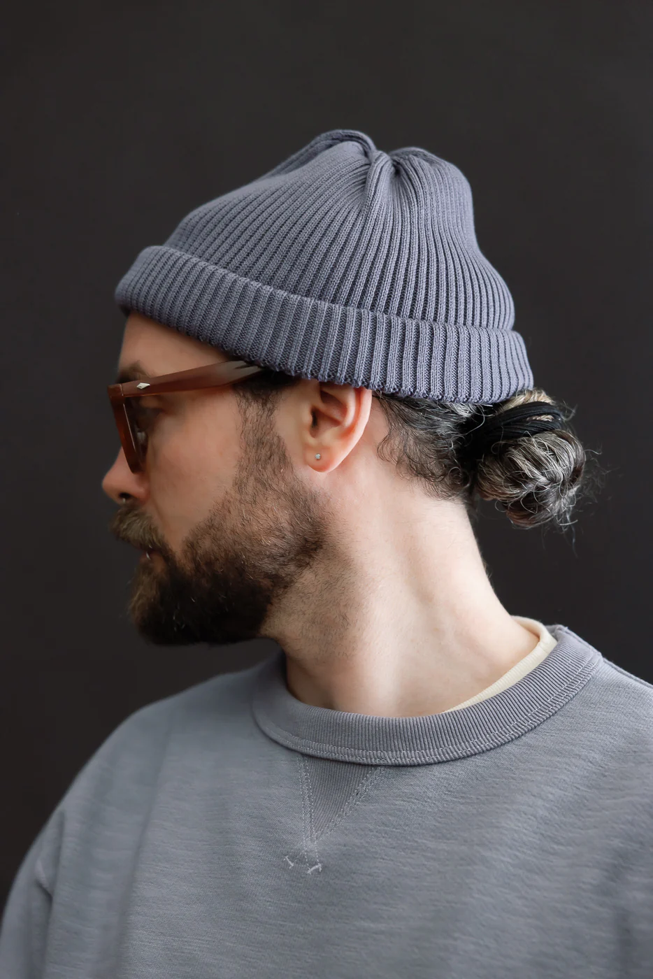 R5021 - Cotton Roll-Up Beanie - Faded Blue - Image 4