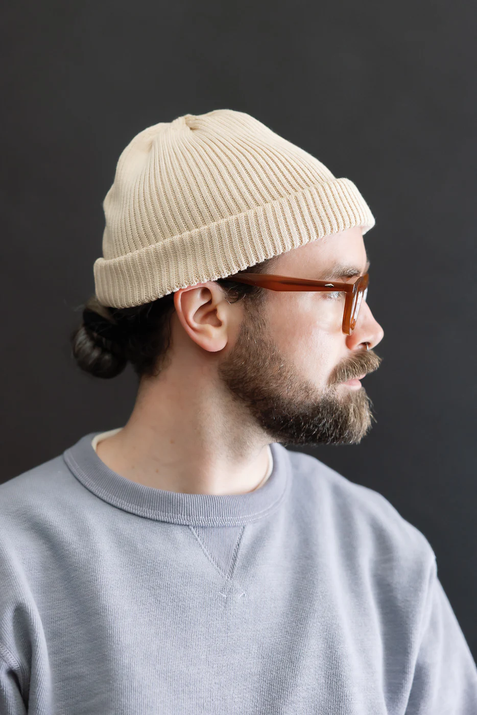 R5021 - Cotton Roll-Up Beanie - Raw Beige - Image 3