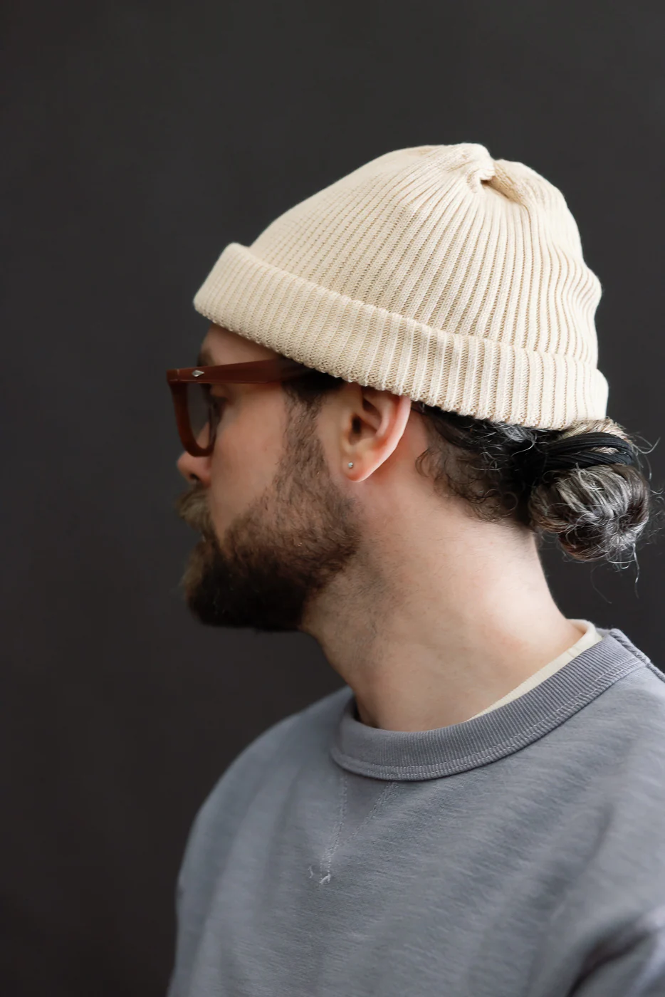 R5021 - Cotton Roll-Up Beanie - Raw Beige - Image 4