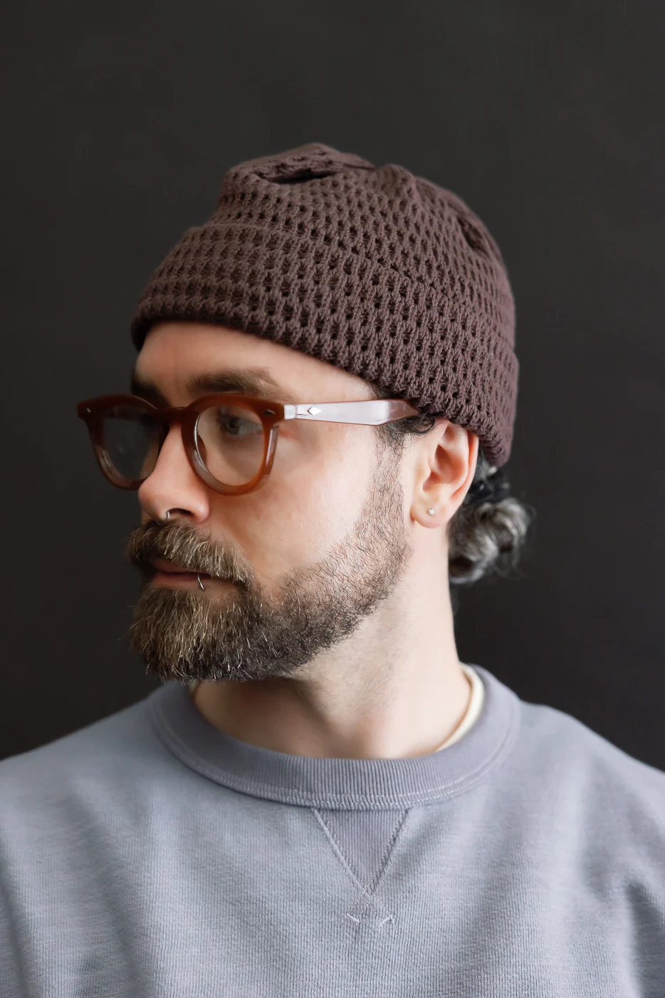 R5163 - Recycled Cotton Open Knit Beanie - Brown - Image 2