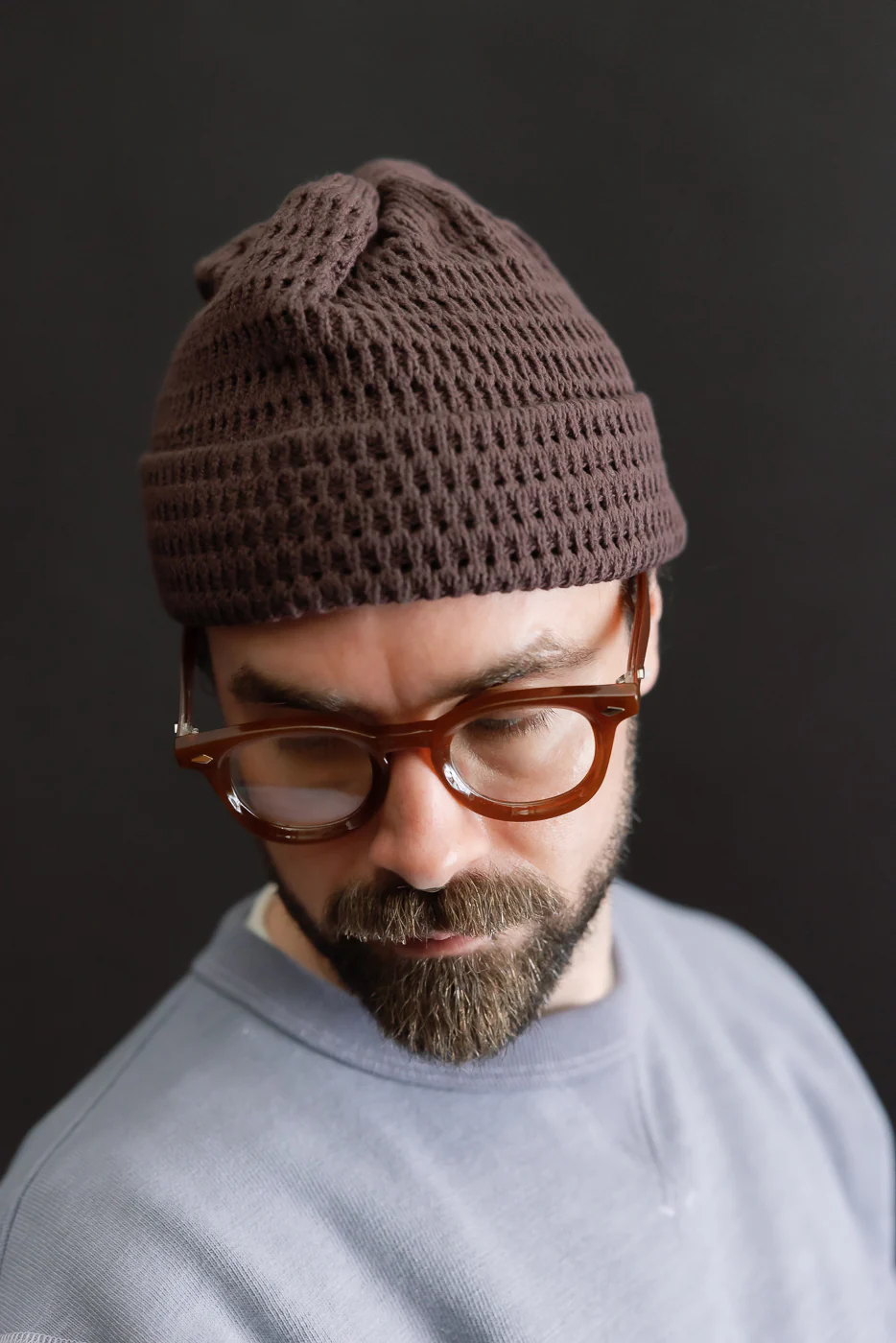 R5163 - Recycled Cotton Open Knit Beanie - Brown - Image 4
