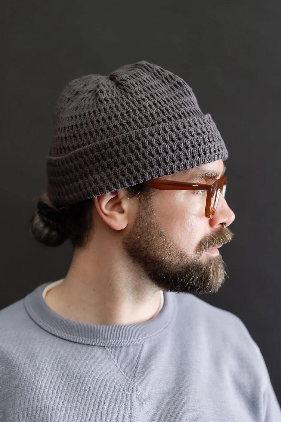 R5163 - Recycled Cotton Open Knit Beanie - Charcoal - Image 3