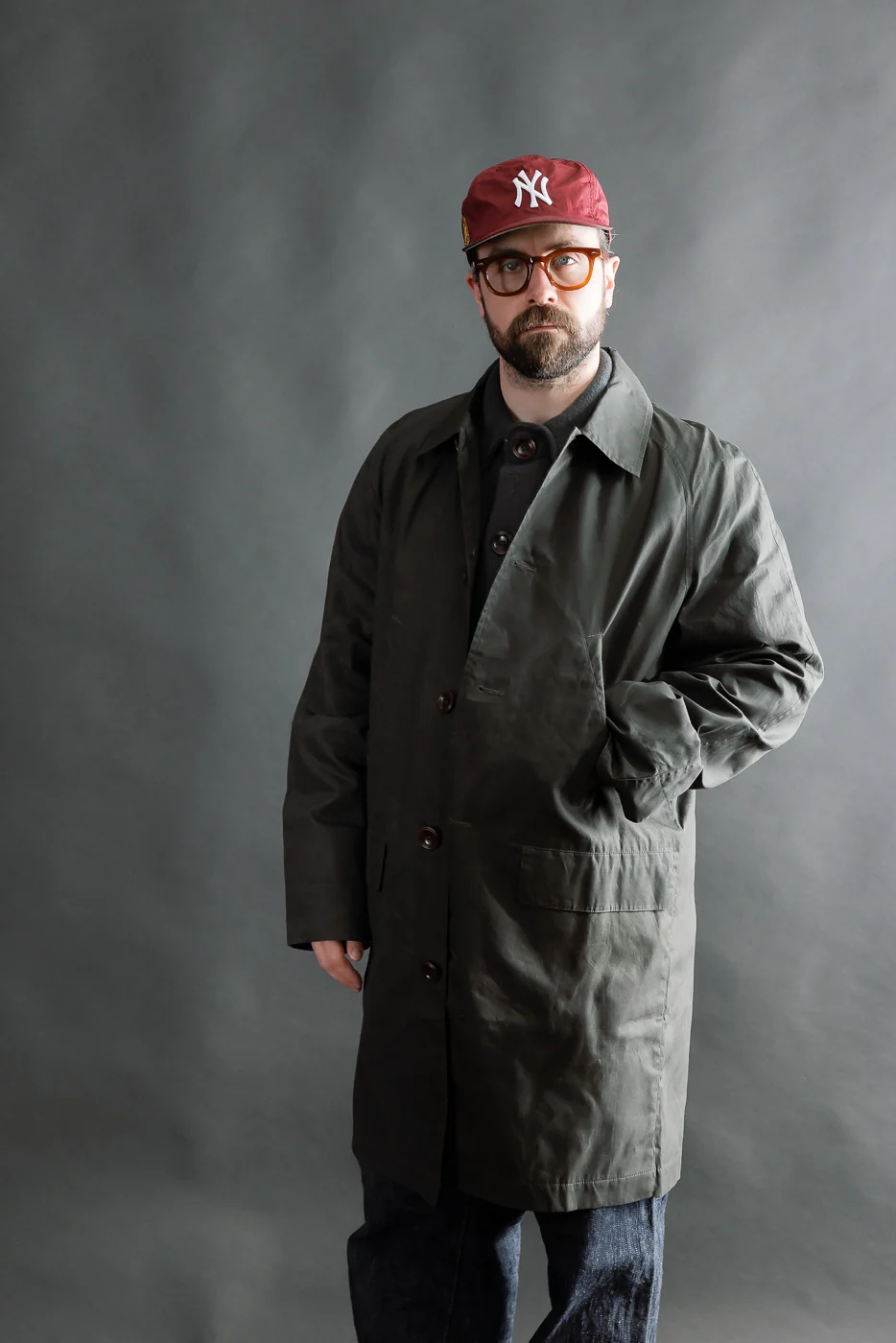 Raven Coat Coated Cotton Twill - Dark Grey - Image 14