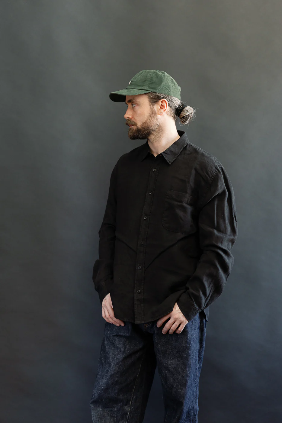 SHIRT20LI.99 - Organic Linen Long Sleeve Shirt - Black - Image 12