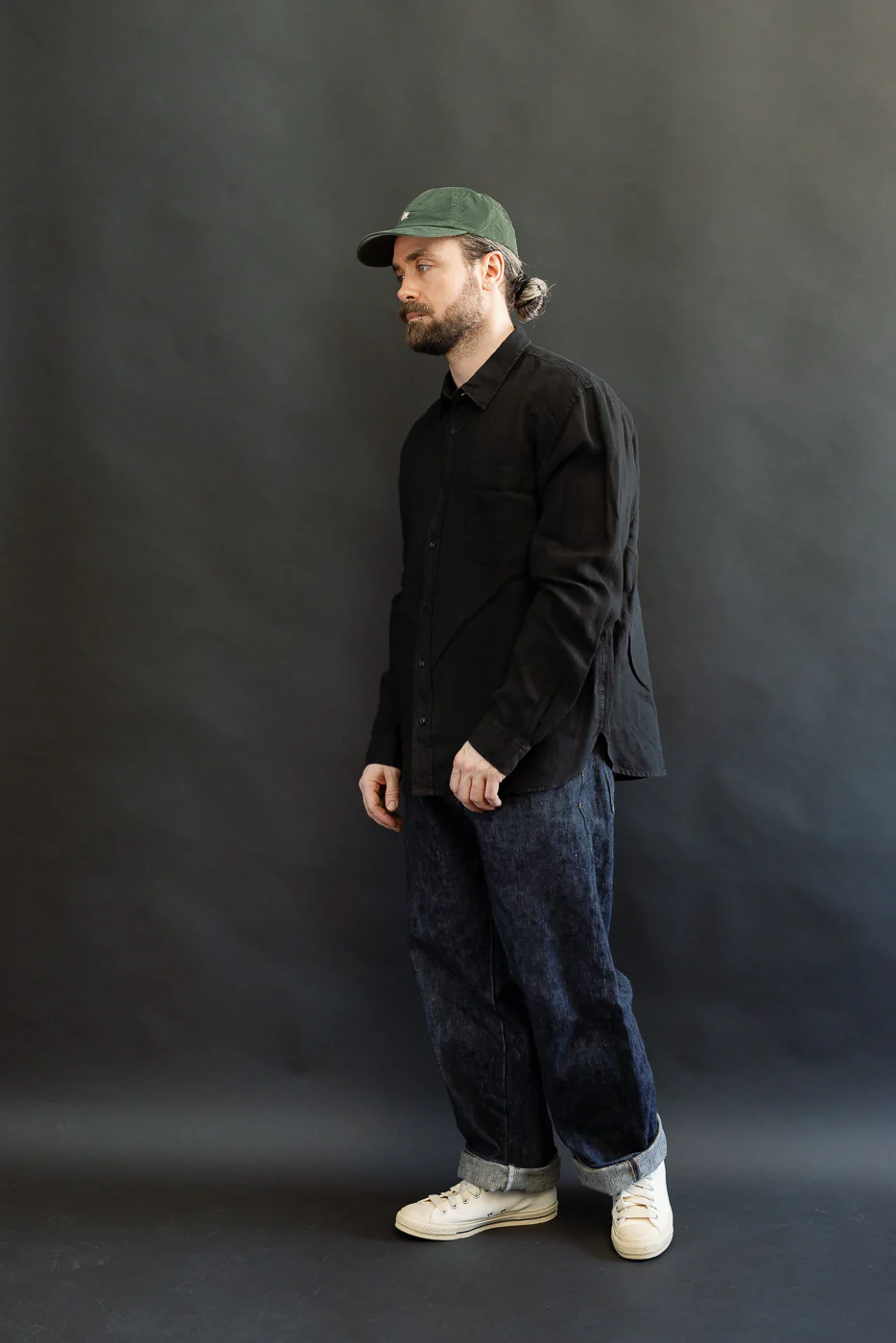 SHIRT20LI.99 - Organic Linen Long Sleeve Shirt - Black - Image 6