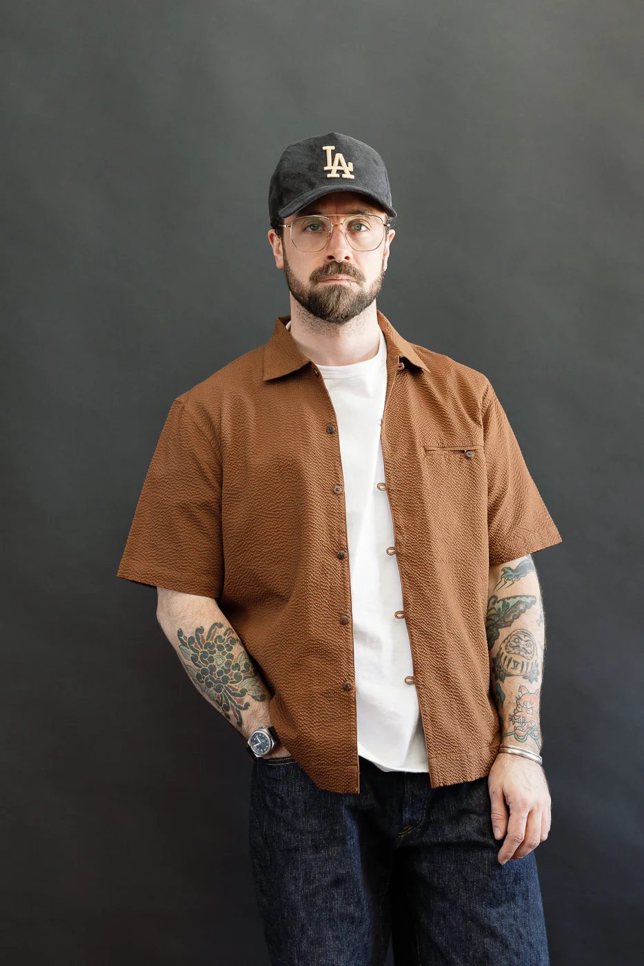 Short Sleeve Loop Shirt - Cinnamon Seersucker - Image 11