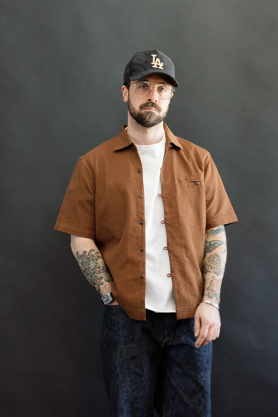 Short Sleeve Loop Shirt - Cinnamon Seersucker - Image 17
