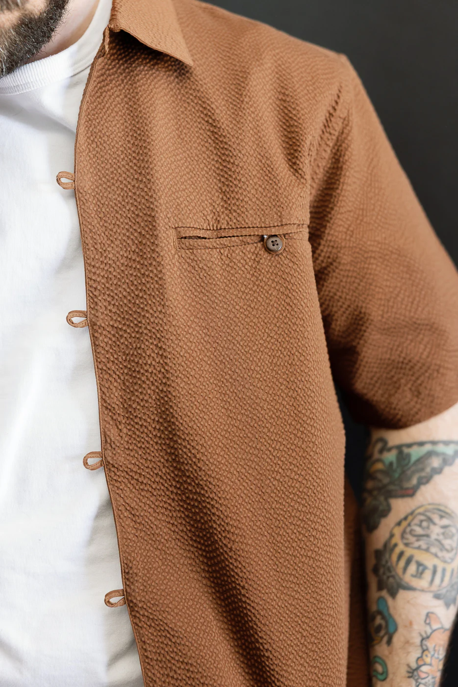 Short Sleeve Loop Shirt - Cinnamon Seersucker - Image 18