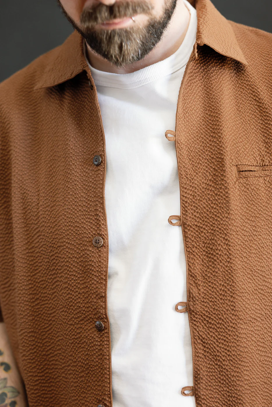 Short Sleeve Loop Shirt - Cinnamon Seersucker - Image 19