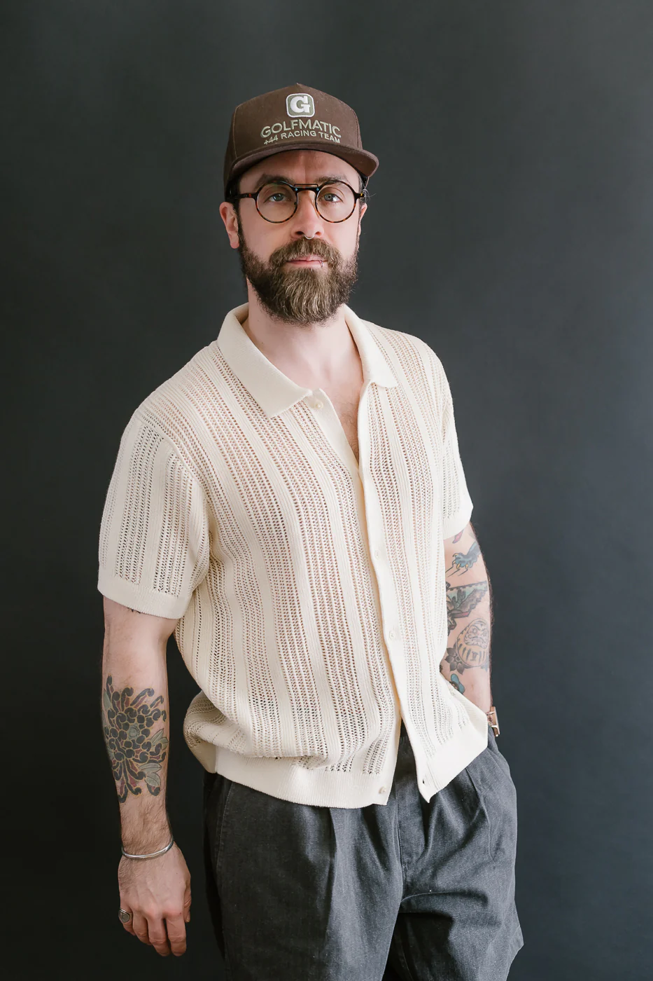 Short Sleeve Mesh Stripe Knit Shirt - Ecru - Image 10