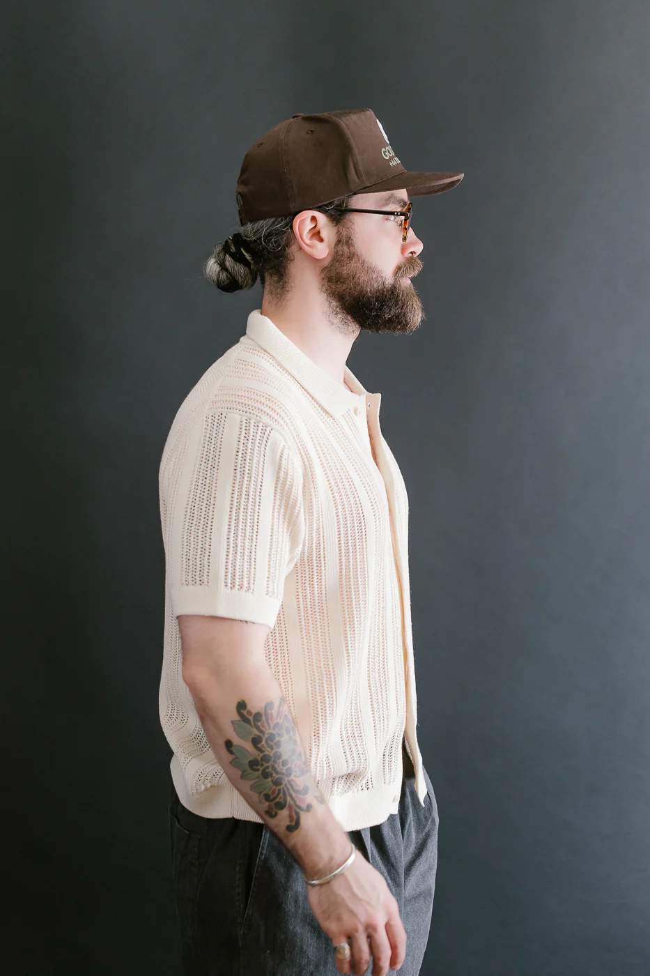 Short Sleeve Mesh Stripe Knit Shirt - Ecru - Image 11