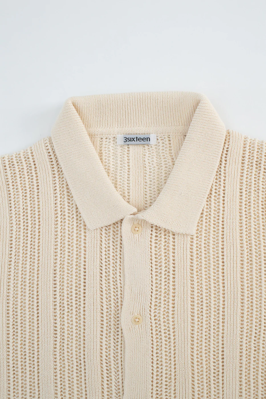 Short Sleeve Mesh Stripe Knit Shirt - Ecru - Image 2