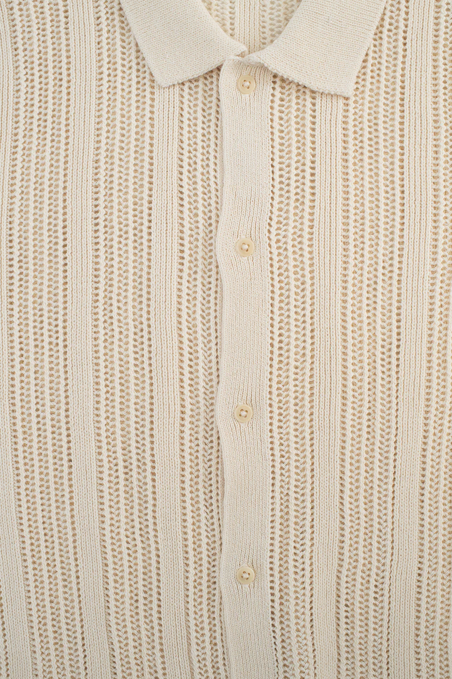 Short Sleeve Mesh Stripe Knit Shirt - Ecru - Image 4