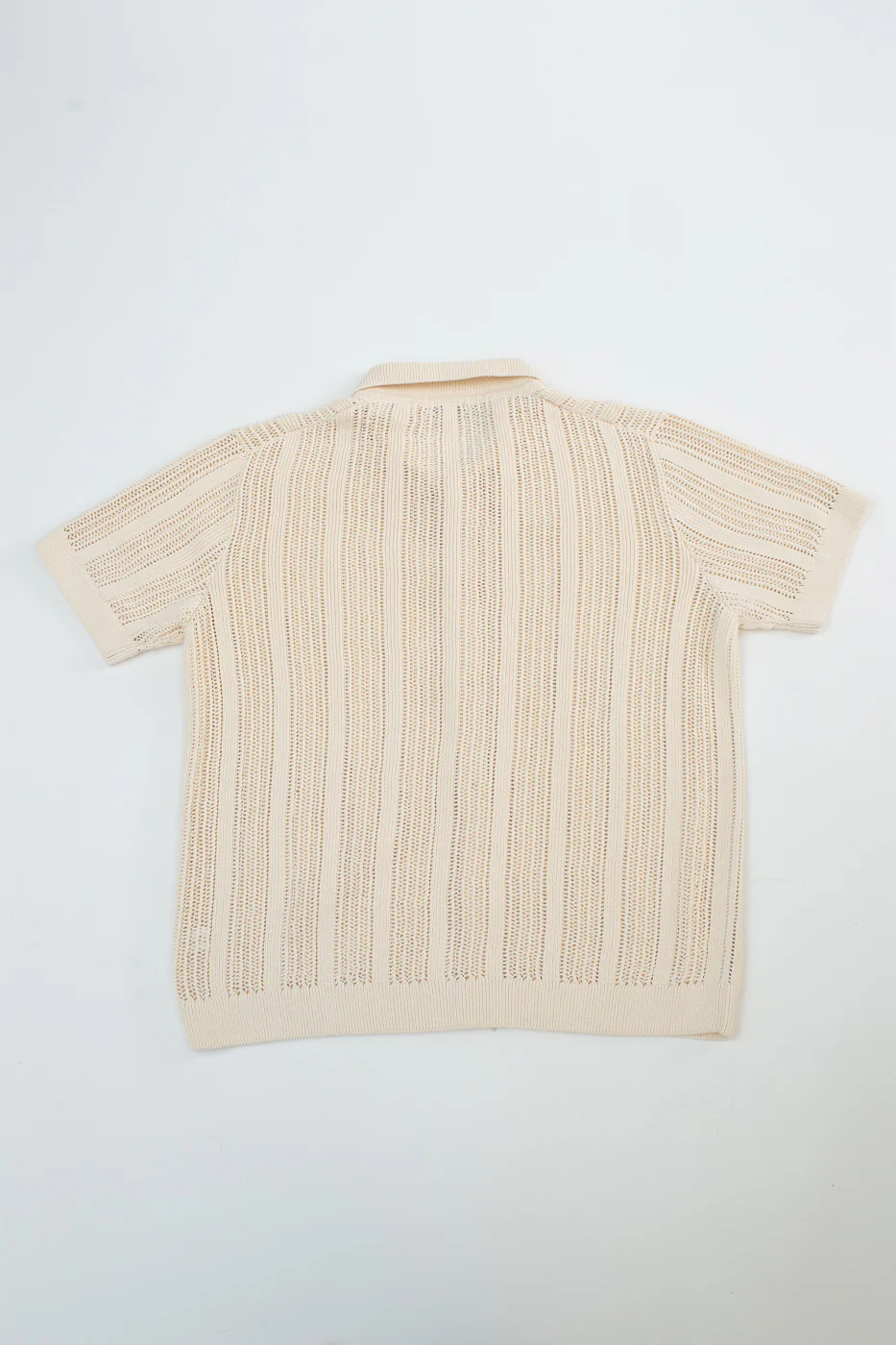 Short Sleeve Mesh Stripe Knit Shirt - Ecru - Image 5