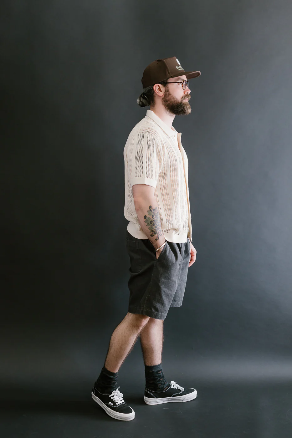 Short Sleeve Mesh Stripe Knit Shirt - Ecru - Image 7