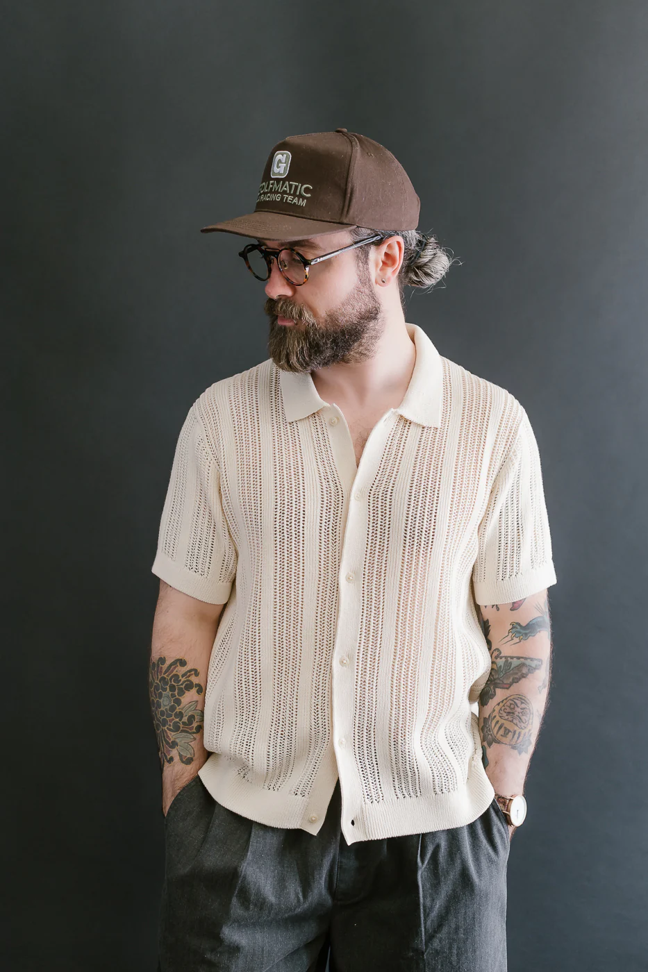 Short Sleeve Mesh Stripe Knit Shirt - Ecru - Image 9
