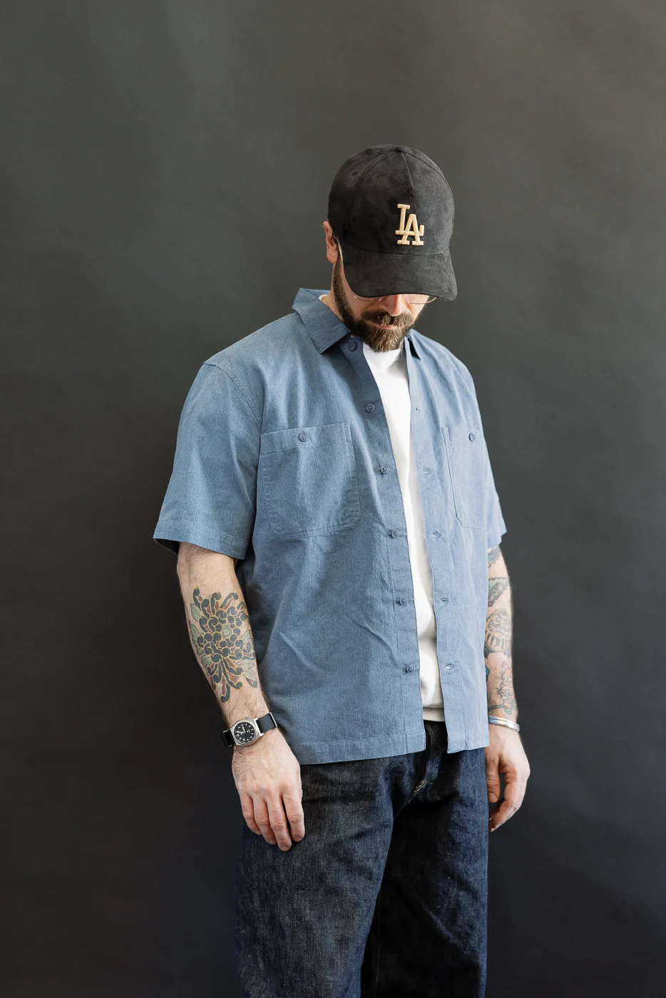 Short Sleeve Work Shirt - Blue Pigment Dye - Image 14