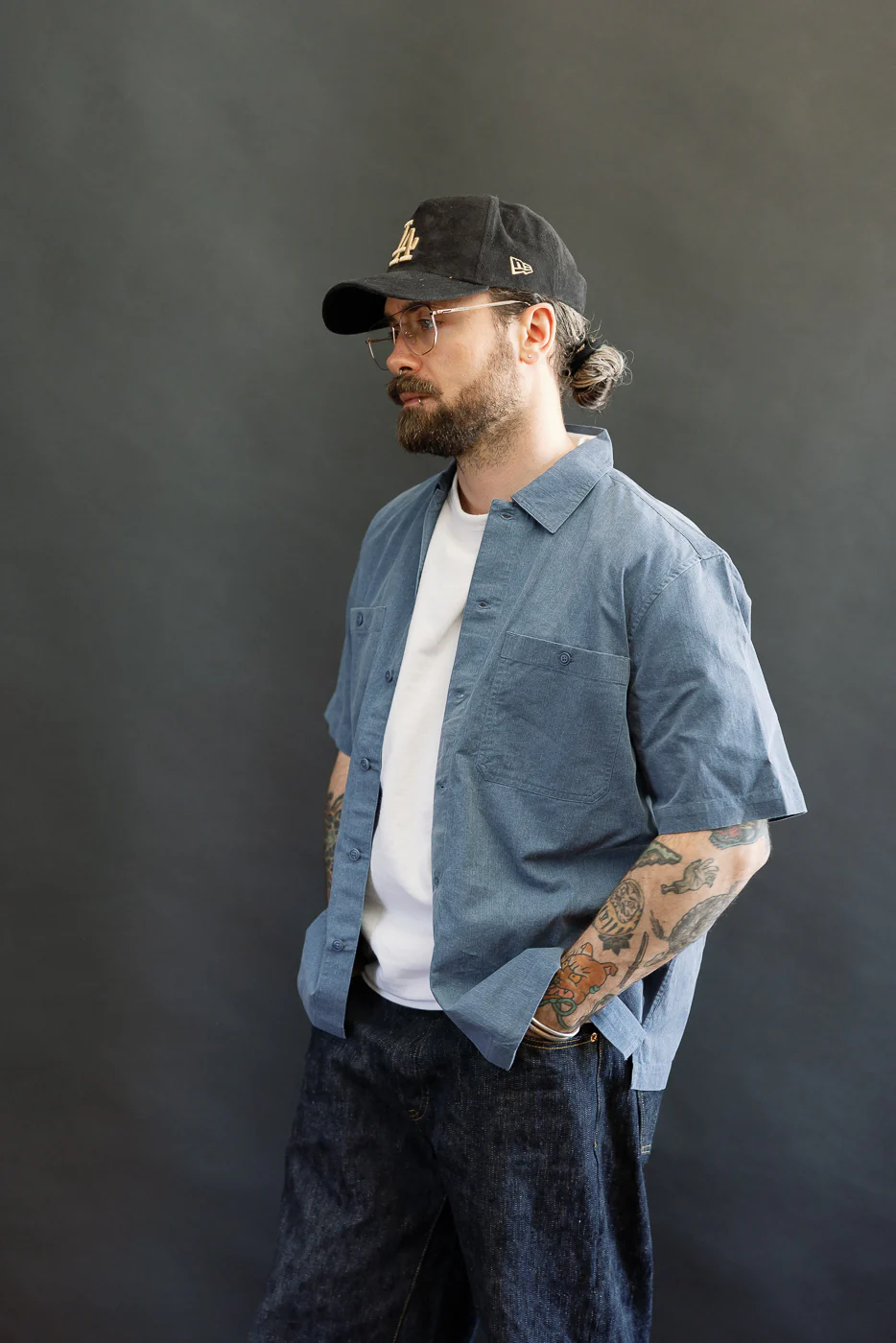 Short Sleeve Work Shirt - Blue Pigment Dye - Image 9