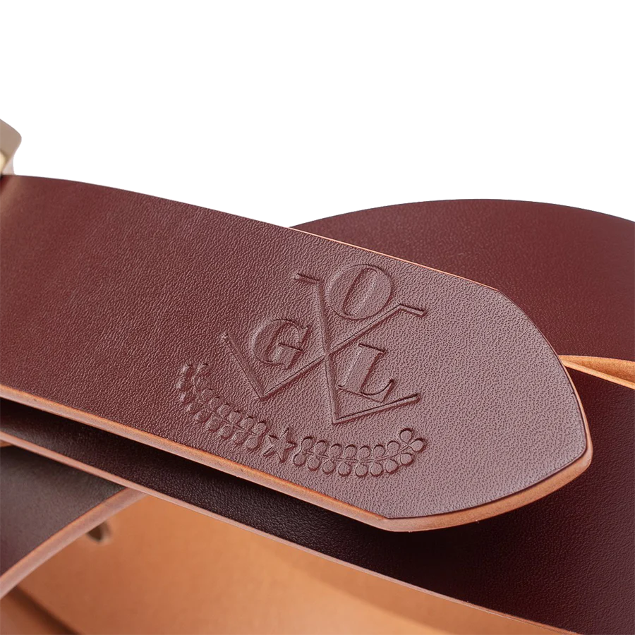 Single Prong Brass Garrison Leather Belt - Hand-Dyed Brown - Image 3