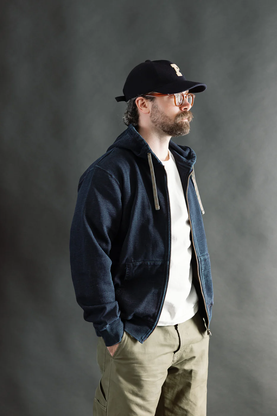 SIS25-102 - Overdyed Zip Up Hoody - Kakishibu Indigo - Image 10