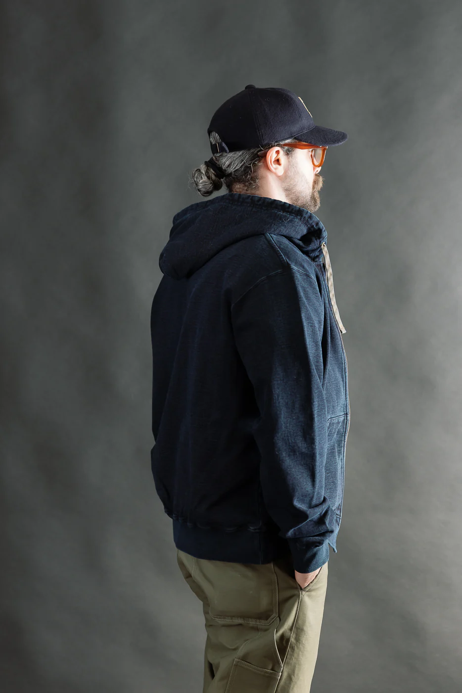 SIS25-102 - Overdyed Zip Up Hoody - Kakishibu Indigo - Image 11