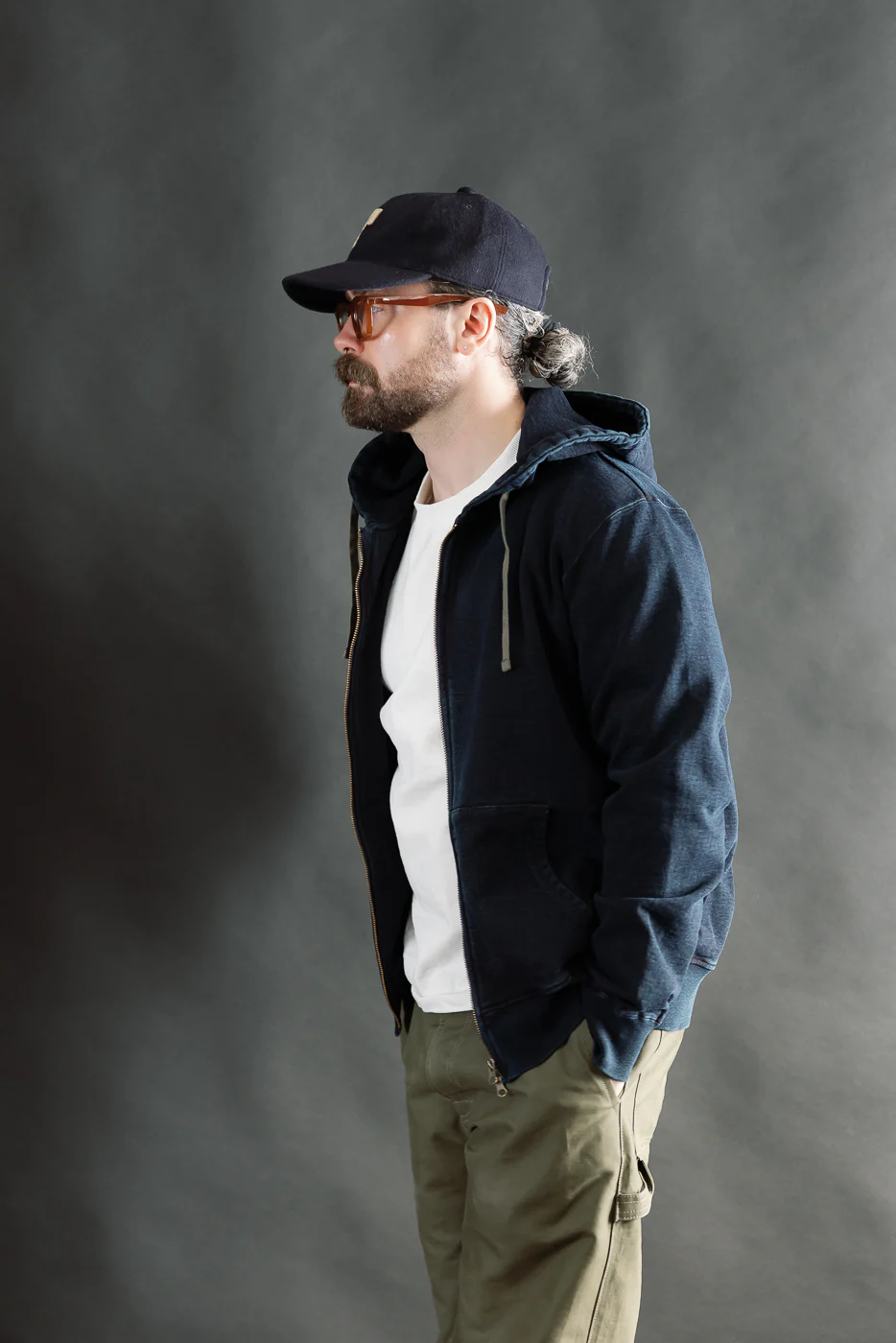 SIS25-102 - Overdyed Zip Up Hoody - Kakishibu Indigo - Image 14