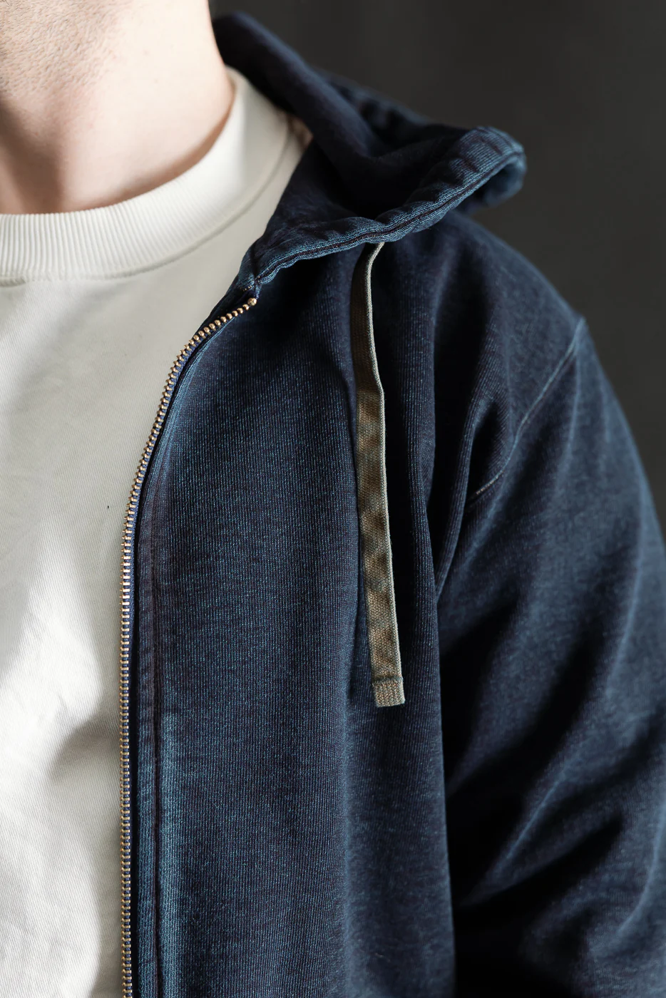 SIS25-102 - Overdyed Zip Up Hoody - Kakishibu Indigo - Image 17