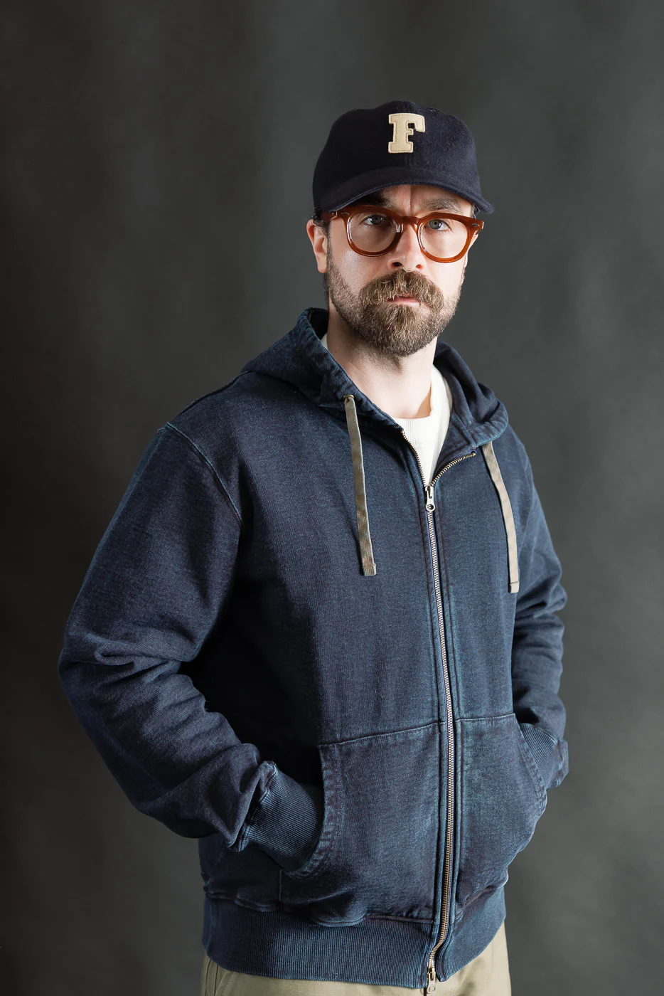 SIS25-102 - Overdyed Zip Up Hoody - Kakishibu Indigo - Image 24