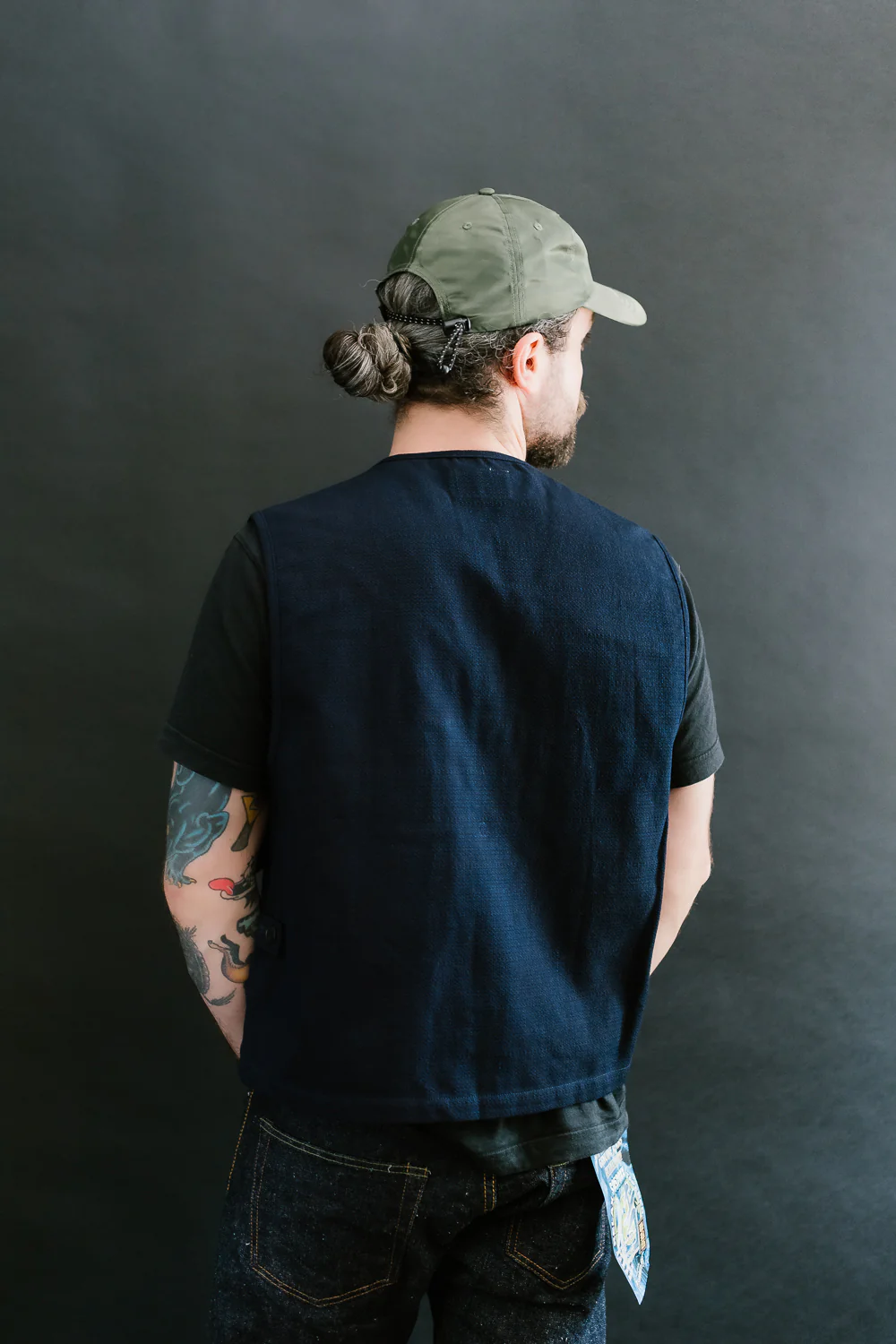 SJVT24-AK - 'Aimadara' Spotted Mixed Field Vest - Natural Indigo - Image 12