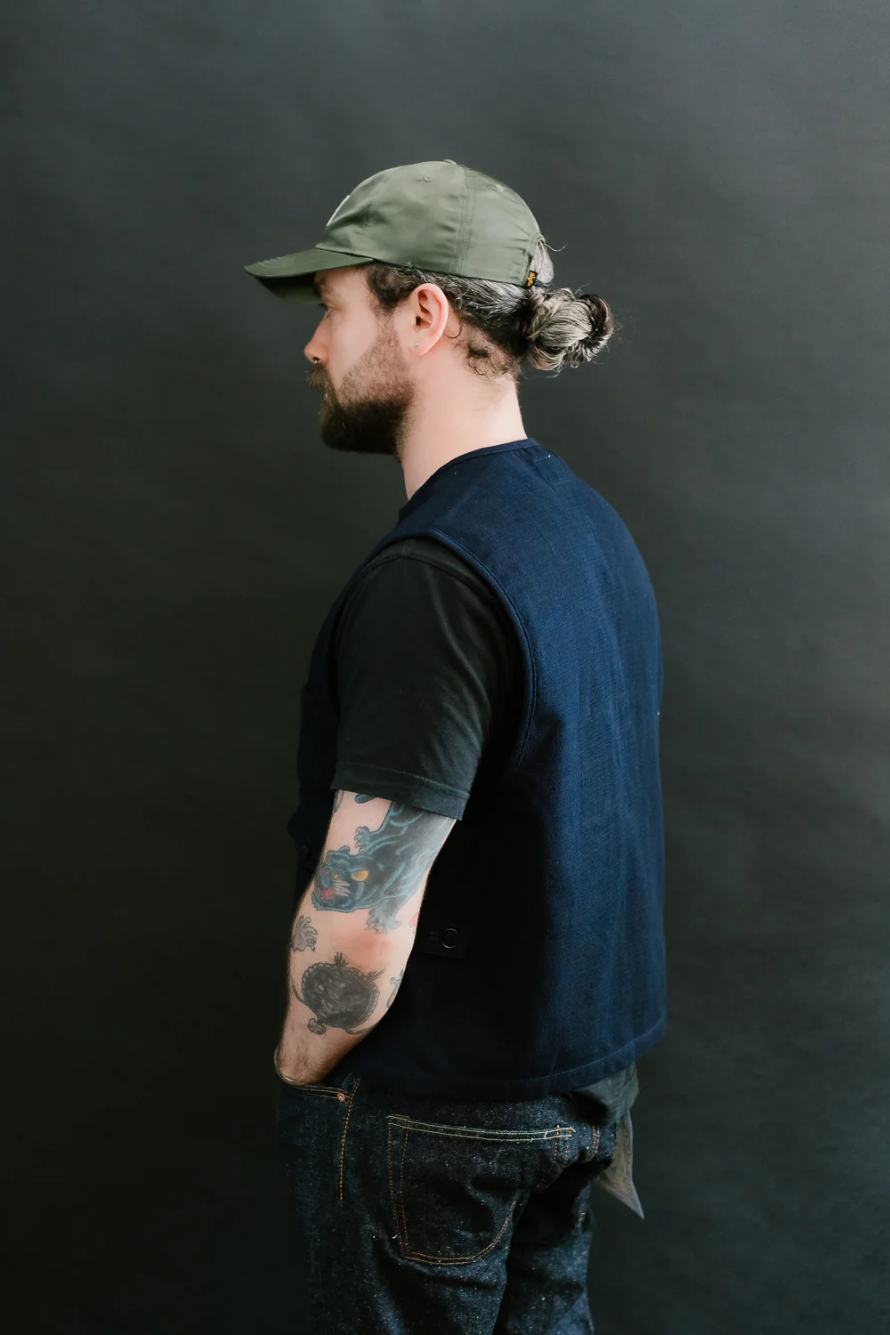SJVT24-AK - 'Aimadara' Spotted Mixed Field Vest - Natural Indigo - Image 13