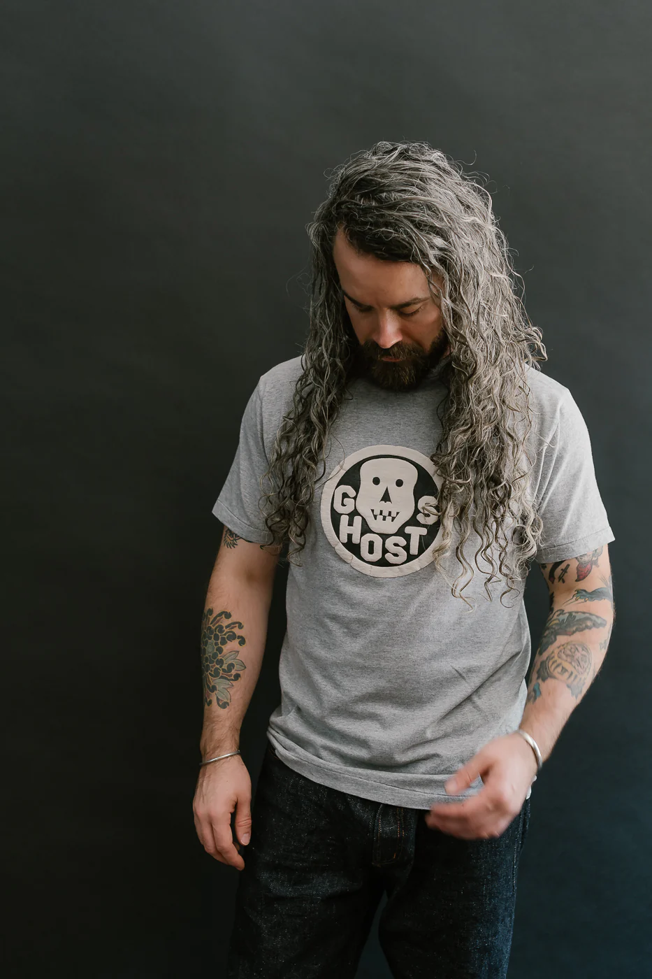 "Slub Jersey" Flocky Ghosts Print Tee - Heather Grey - Image 15