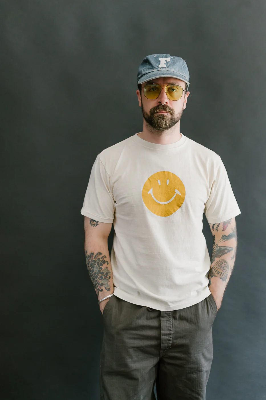 "Smile" Pigment Dyed Printed Tee - Cream - Image 13