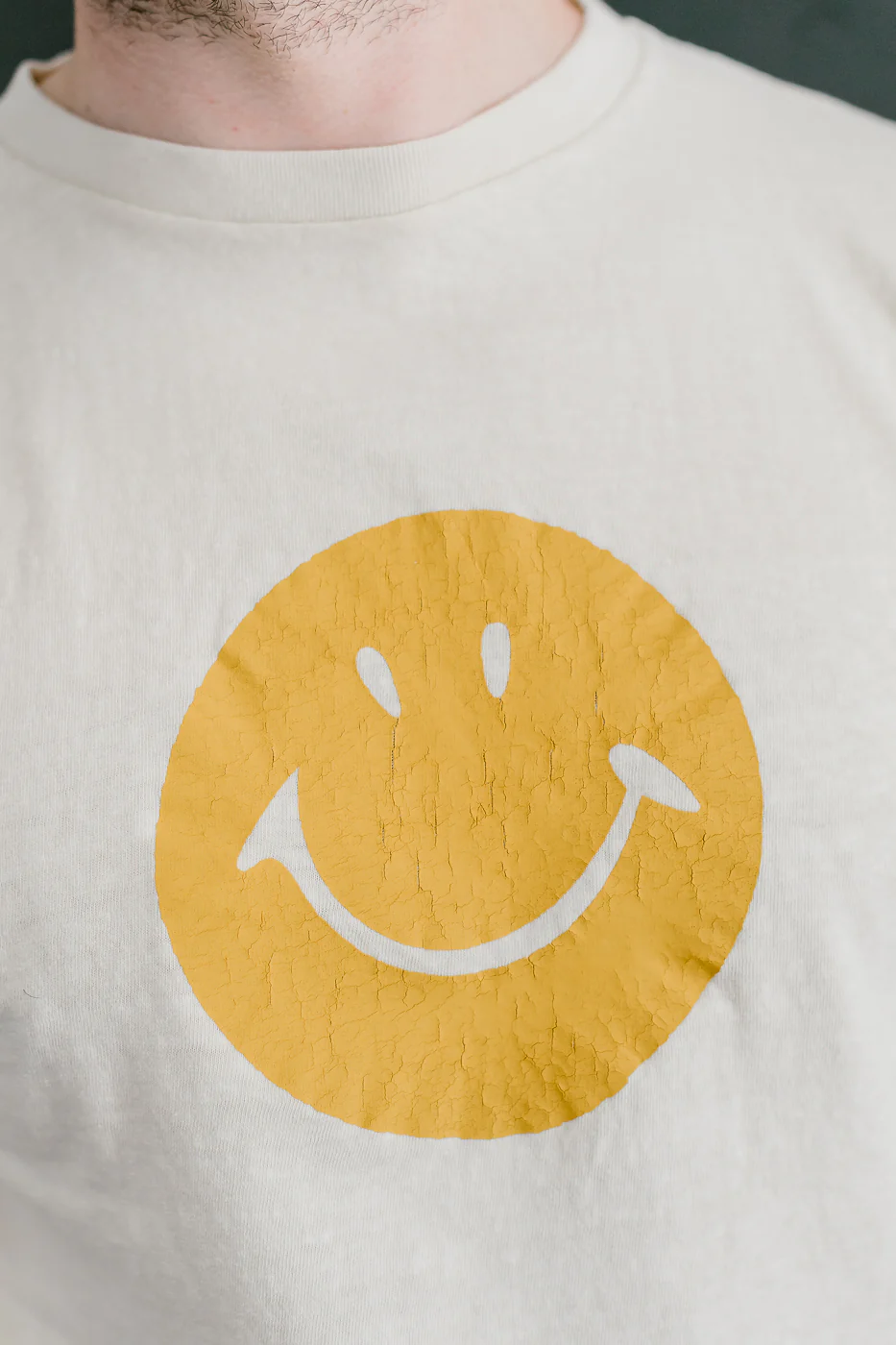 "Smile" Pigment Dyed Printed Tee - Cream - Image 14