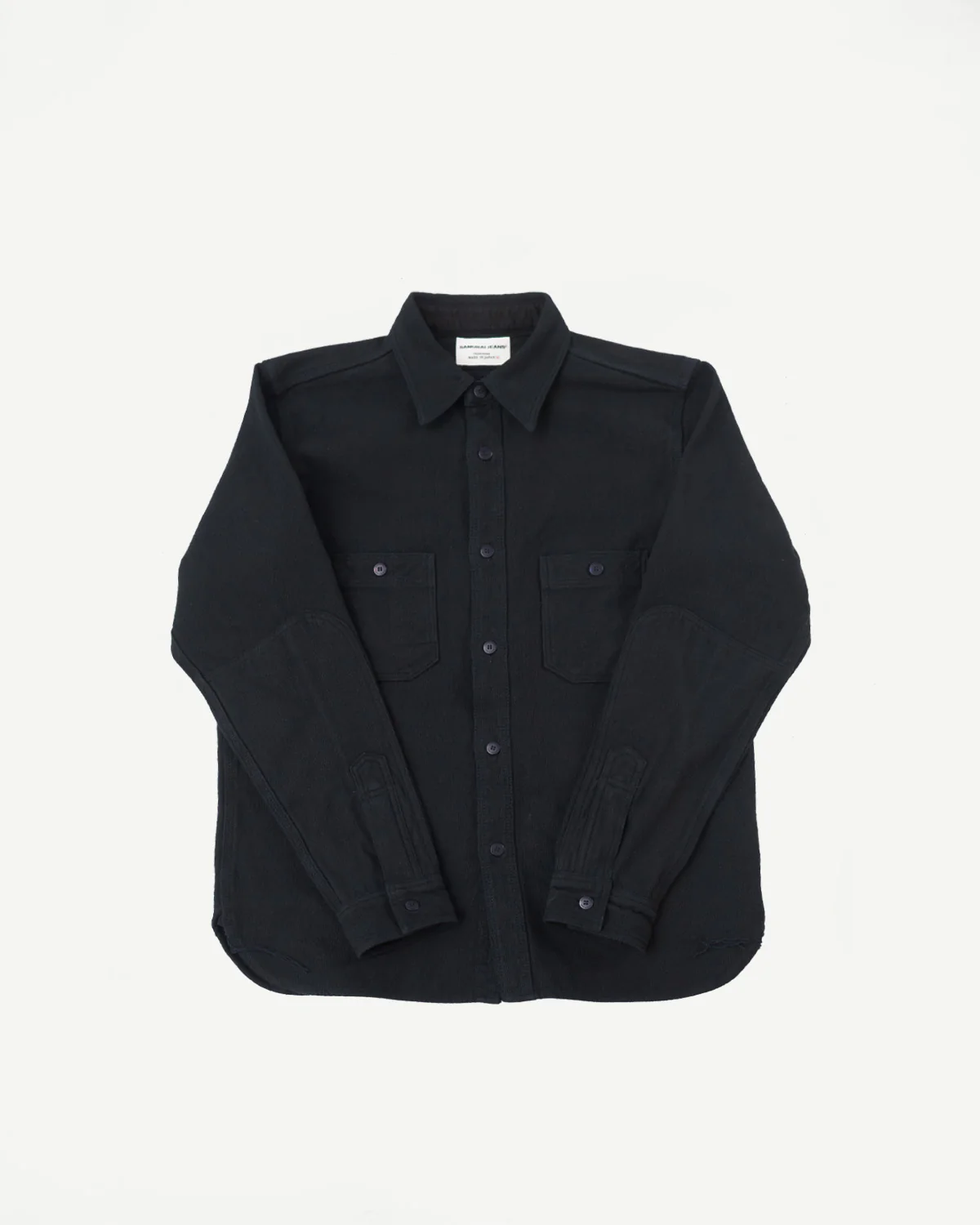 SSN24-01W - Overdyed Sashiko Flannel Work Shirt - Black