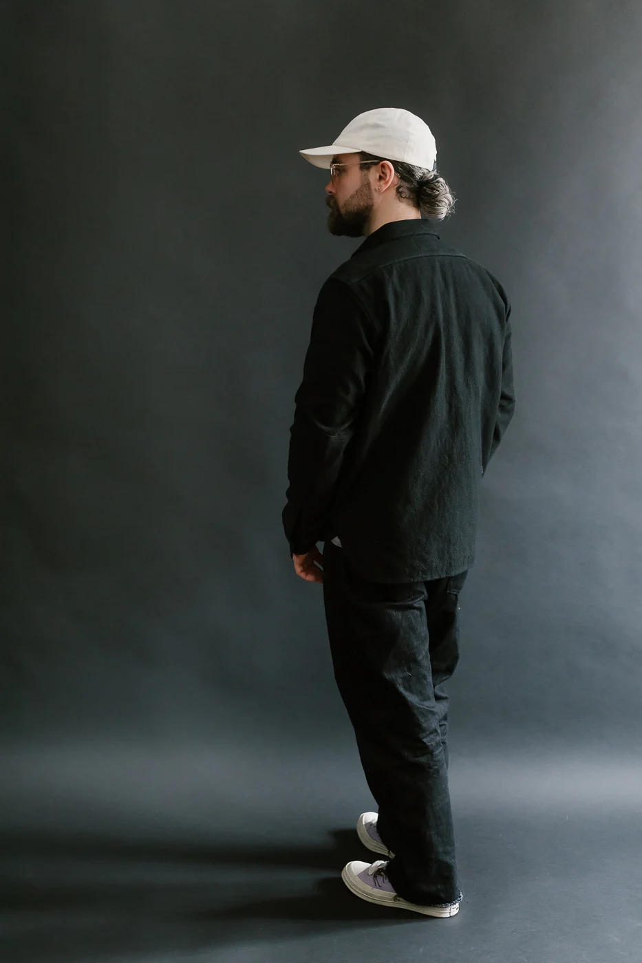 SSN24-01W - Overdyed Sashiko Flannel Work Shirt - Black - Image 11