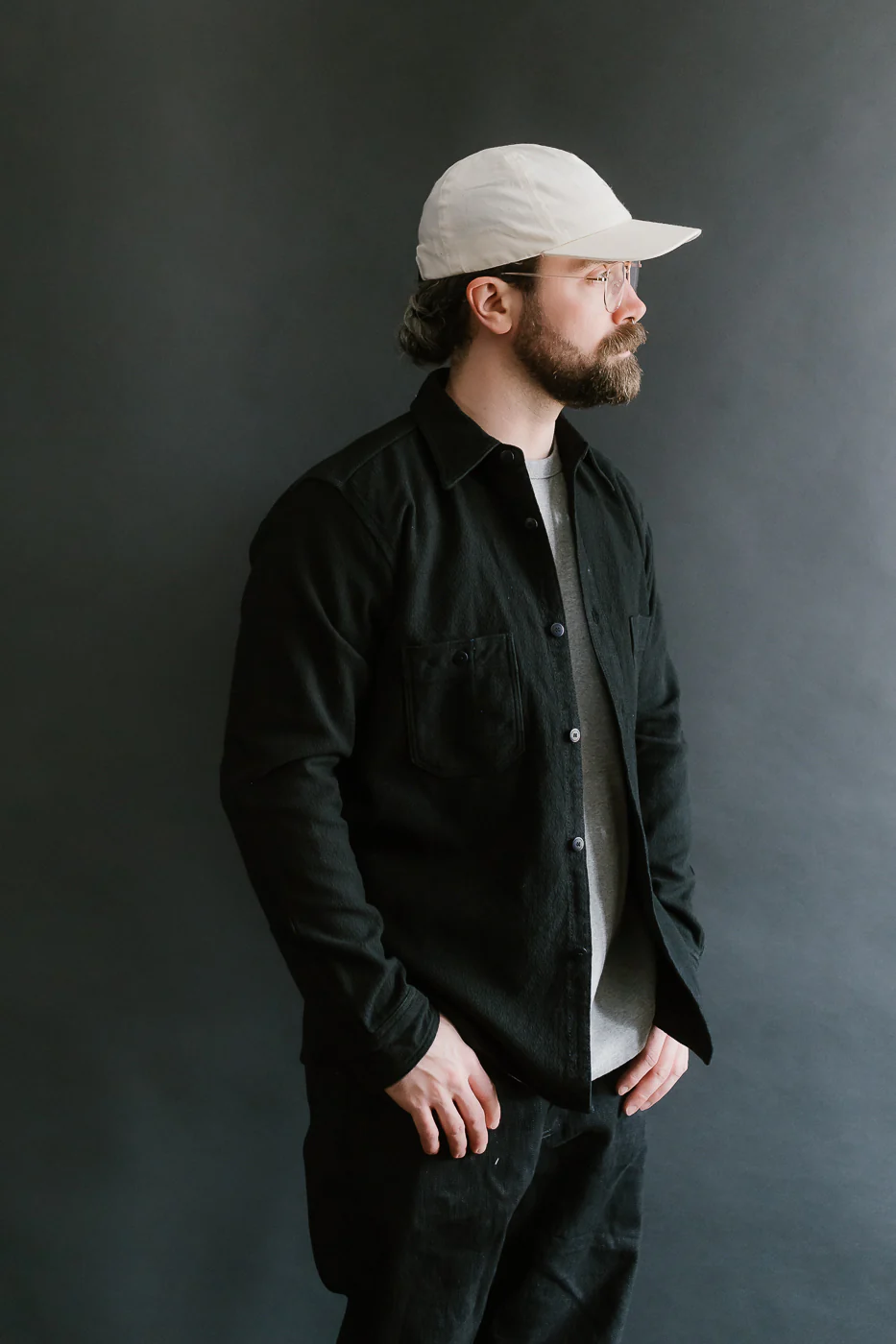 SSN24-01W - Overdyed Sashiko Flannel Work Shirt - Black - Image 13