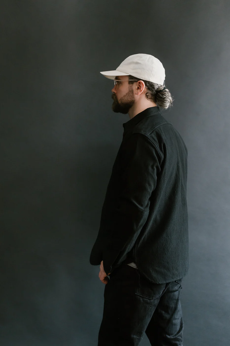 SSN24-01W - Overdyed Sashiko Flannel Work Shirt - Black - Image 16