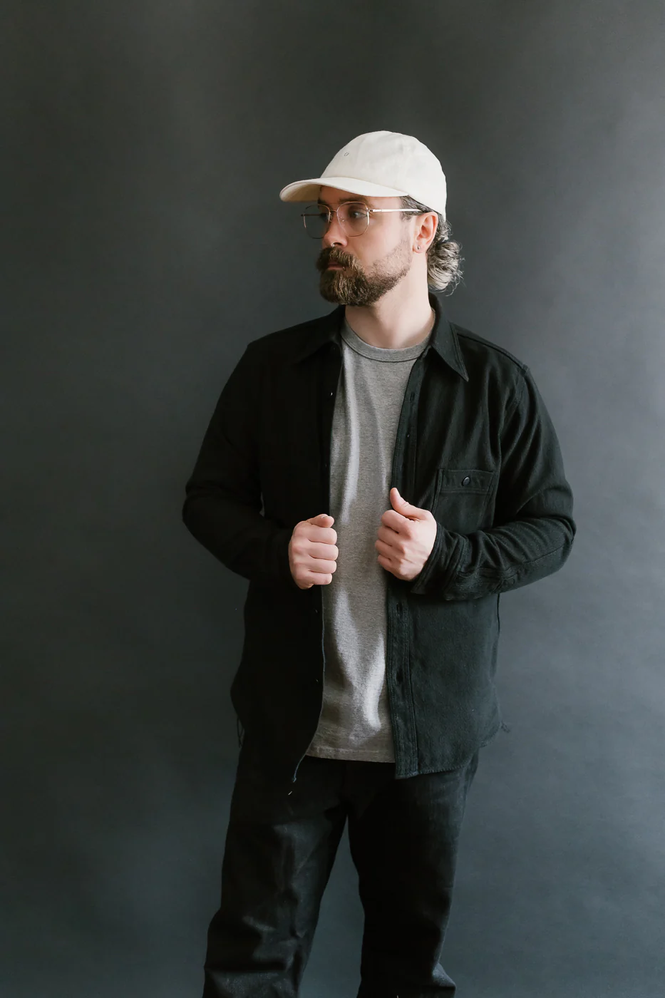 SSN24-01W - Overdyed Sashiko Flannel Work Shirt - Black - Image 18
