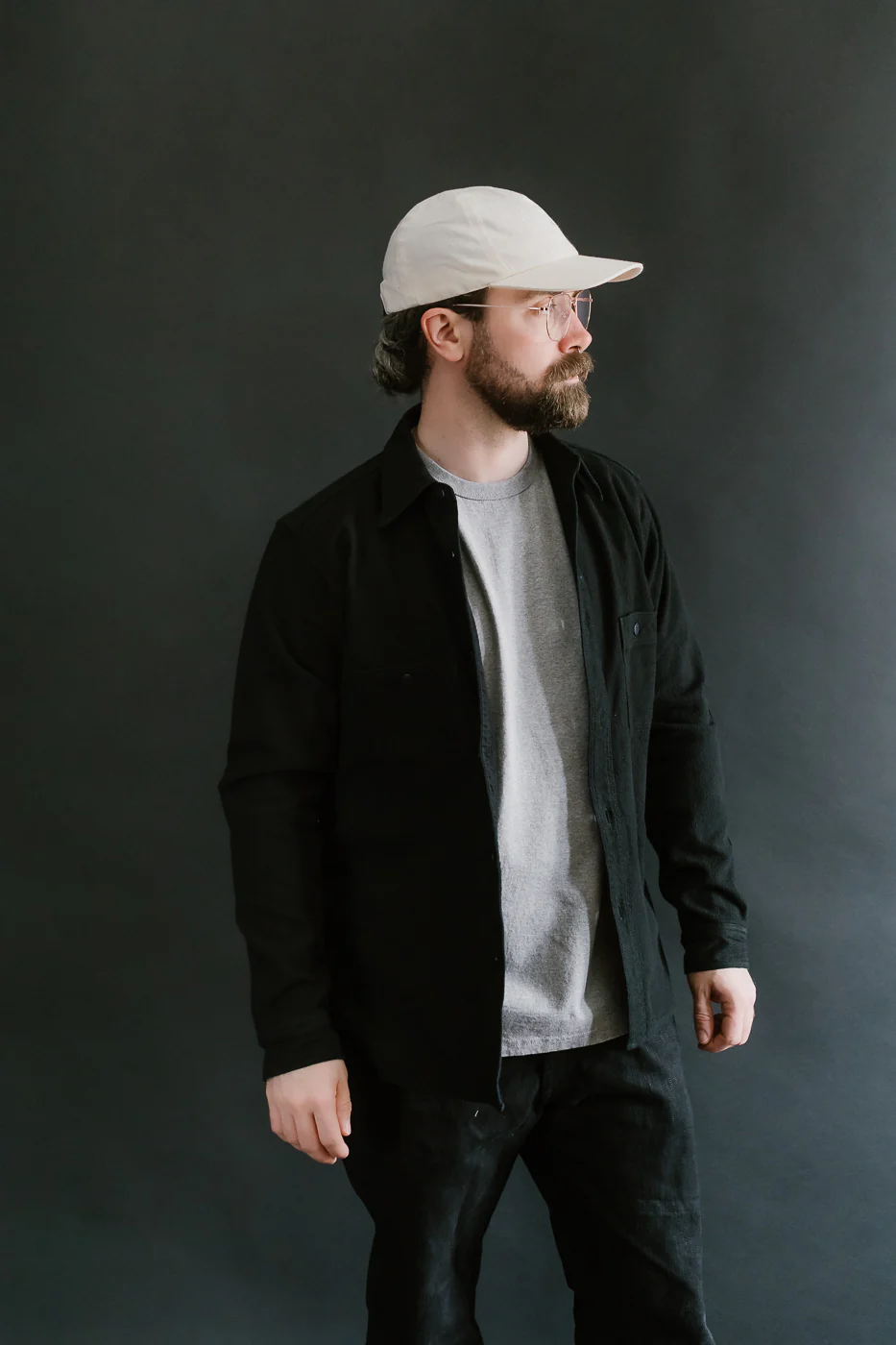 SSN24-01W - Overdyed Sashiko Flannel Work Shirt - Black - Image 19