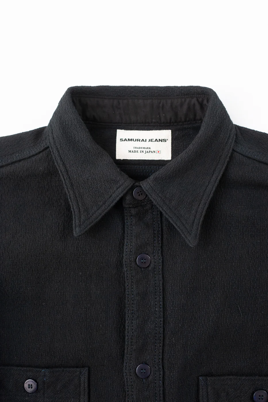 SSN24-01W - Overdyed Sashiko Flannel Work Shirt - Black - Image 2