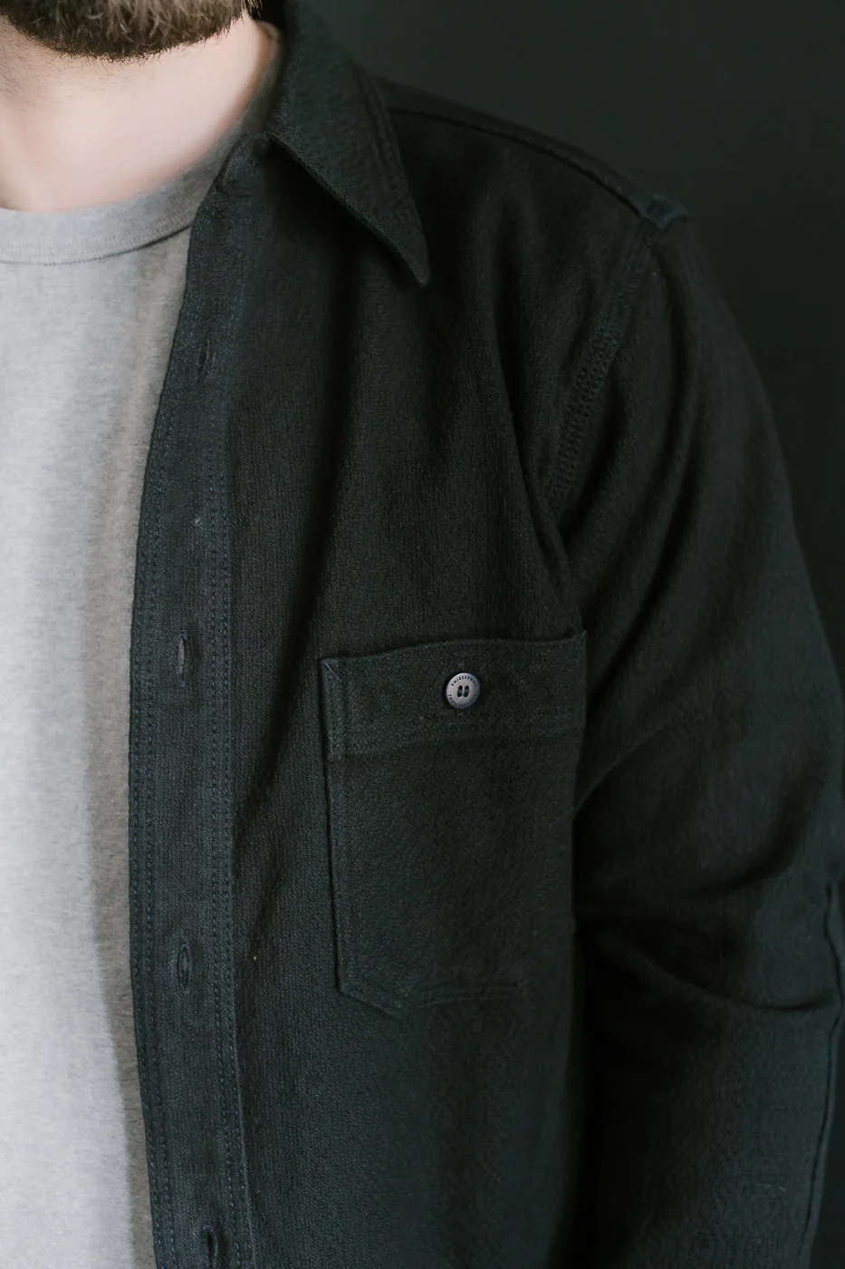 SSN24-01W - Overdyed Sashiko Flannel Work Shirt - Black - Image 20